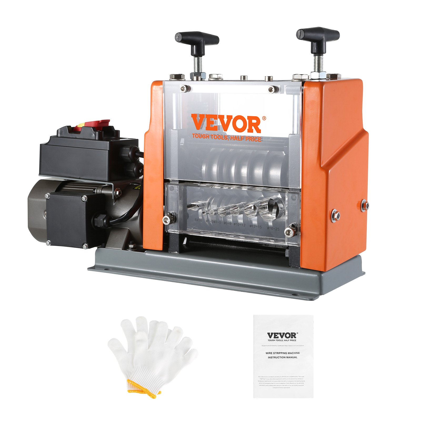 VEVOR Automatic Wire Stripping Machine, 1.5-25 mm Electric Motorized Cable Stripper, 60 W, Wire Peeler with Visible Stripping Depth Reference, 6 Round & 1 Flat Channels for Scrap Copper Recycling