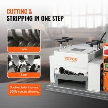 VEVOR Automatic Wire Stripping Machine, 0.06''-1.57'' Electric Motorized Cable Stripper, 1500 W, 88 ft/min Wire Peeler with Double Blades (Cut/Peel), 9 Channels for Scrap Copper Recycling