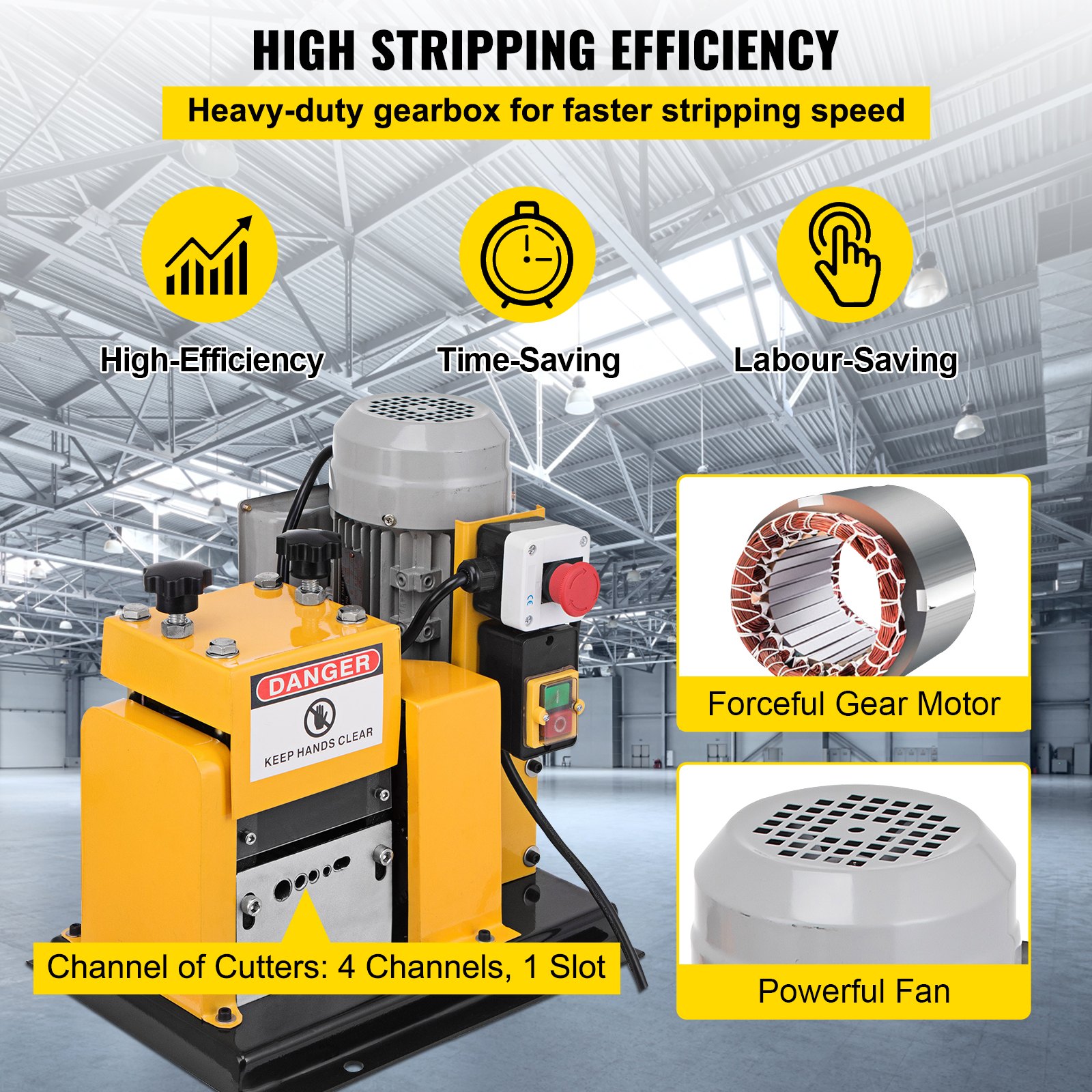 VEVOR Wire Stripping Machine 0.079"- 0.79" OD, Automatic Wire Stripping Machine 4 Cutting Channels & 1 Cutting Slot,Wire Stripping Tool 5-Blade, for Copper Recycling