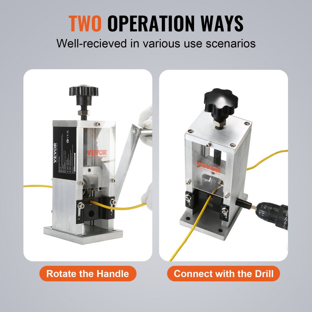 VEVOR Manual Wire Stripping Machine, 1.5 mm-30 mm Copper Stripper with Hand Crank or Drill Powered, Visible Stripping Depth Reference, Portable Aluminum Frame Wire Peeler for Scrap Copper Recycling