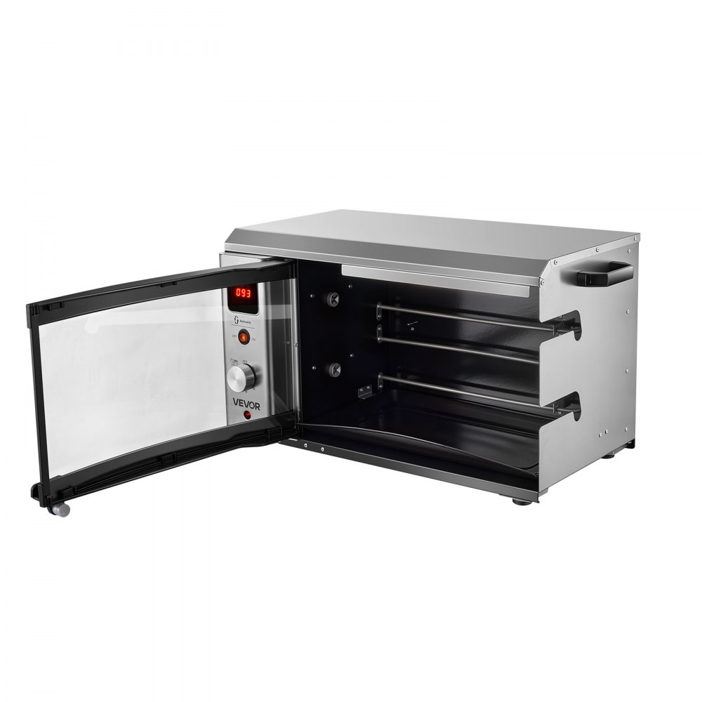VEVOR Countertop Vertical Oven Brazilian Flame 2 Auto Rotating Skewers, for Steak, Fish, Lamb Leg, 1800W Rotisserie Shawarma Machine, Electric Meat Kebab Grill, with Curved Glass Door, Drip Tray