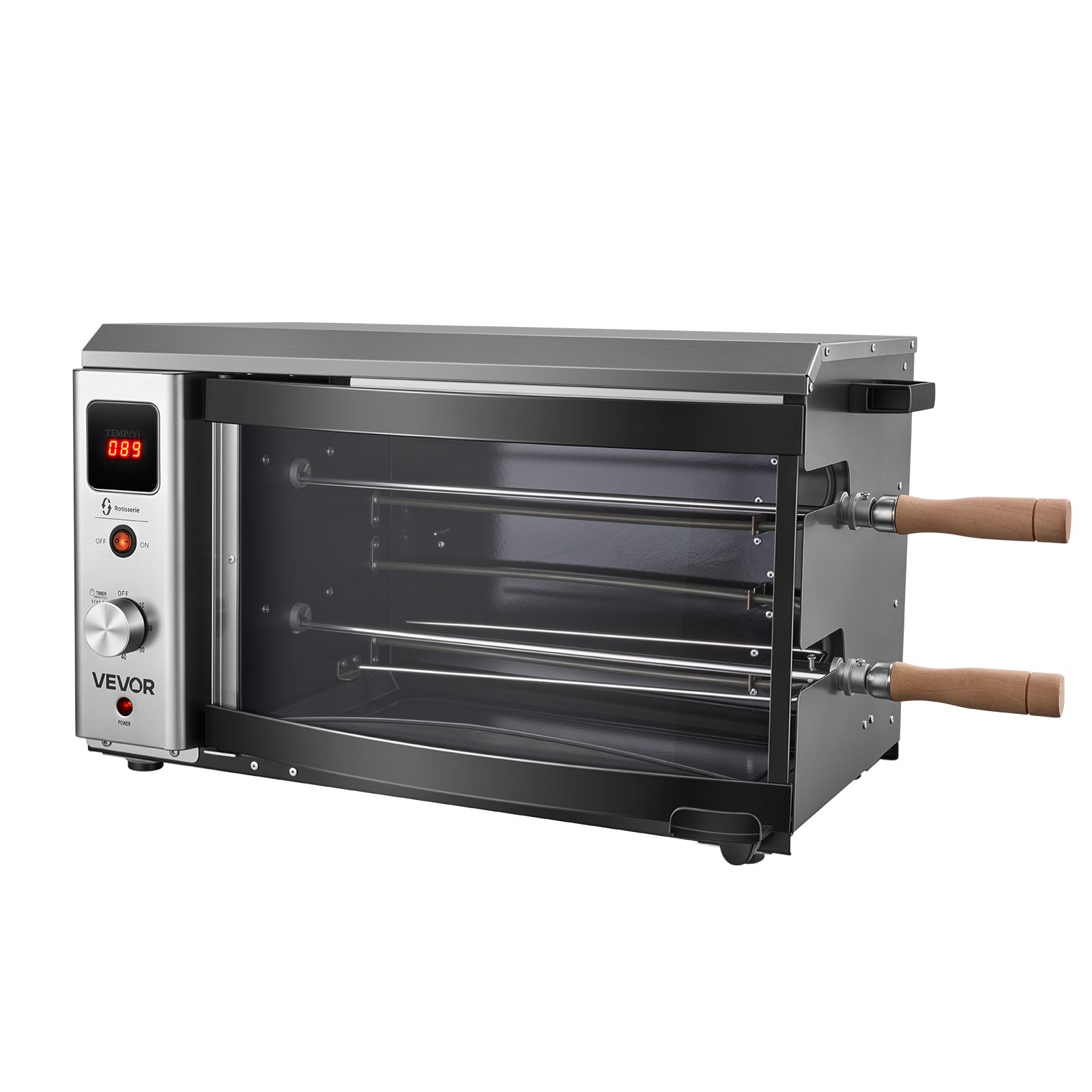 VEVOR Countertop Vertical Oven Brazilian Flame 2 Auto Rotating Skewers, for Steak, Fish, Lamb Leg, 1800W Rotisserie Shawarma Machine, Electric Meat Kebab Grill, with Curved Glass Door, Drip Tray