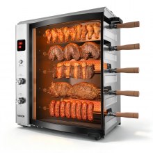 VEVOR Countertop Vertical Oven Brazilian Flame 5 Auto Rotating Skewers, for Steak, Fish, Lamb Leg, Outdoor Gas Heating Rotisserie Shawarma Machine, Meat Kebab Grill, with Curved Glass Door