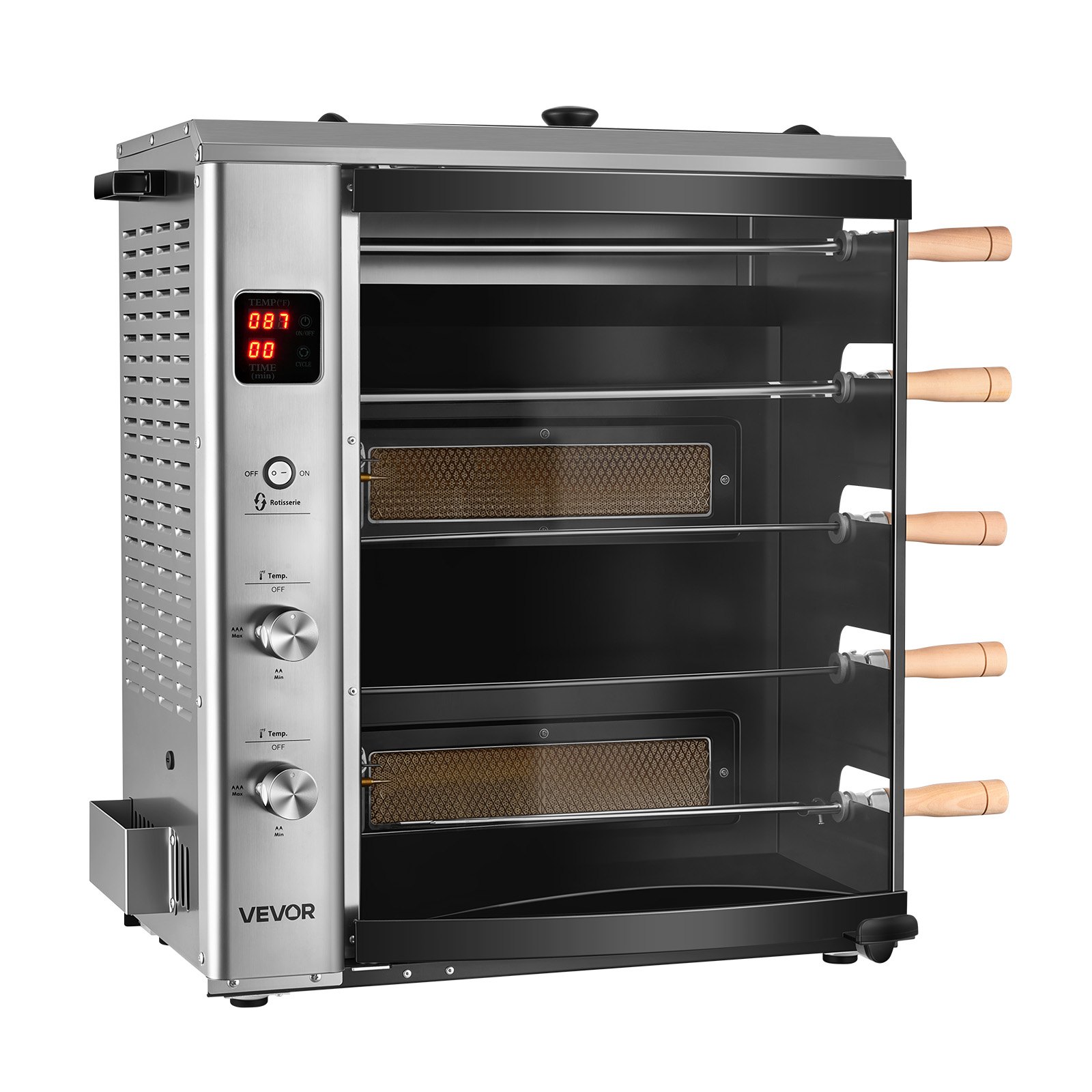 VEVOR Countertop Vertical Oven Brazilian Flame 5 Auto Rotating Skewers, for Steak, Fish, Lamb Leg, Outdoor Gas Heating Rotisserie Shawarma Machine, Meat Kebab Grill, with Curved Glass Door