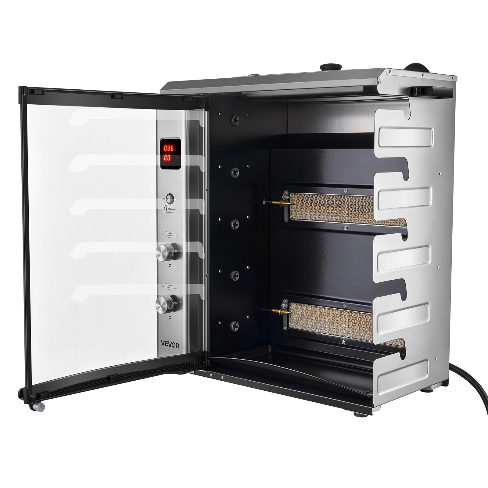 VEVOR Countertop Vertical Oven Brazilian Flame 5 Auto Rotating Skewers, for Steak, Fish, Lamb Leg, Outdoor Gas Heating Rotisserie Shawarma Machine, Meat Kebab Grill, with Curved Glass Door