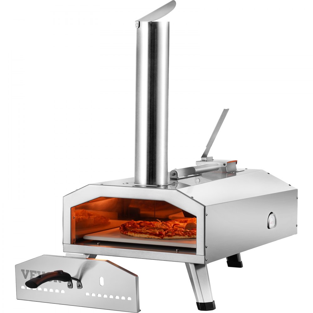 VEVOR Pizza Oven Outdoor, 12" Pellet Pizza Oven, Portable Pizza Stove with Built-in Thermometer, Wood Fired Stainless Steel Pizza Maker, for Backyard, Camping, Pizza Stone, Shovel, Carry Bag, Silver