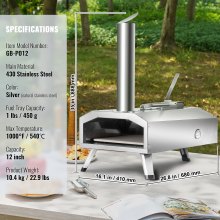 VEVOR 12" Outdoor Pizza Oven Portable Wood Pellet Pizza Oven Stainless Steel BBQ