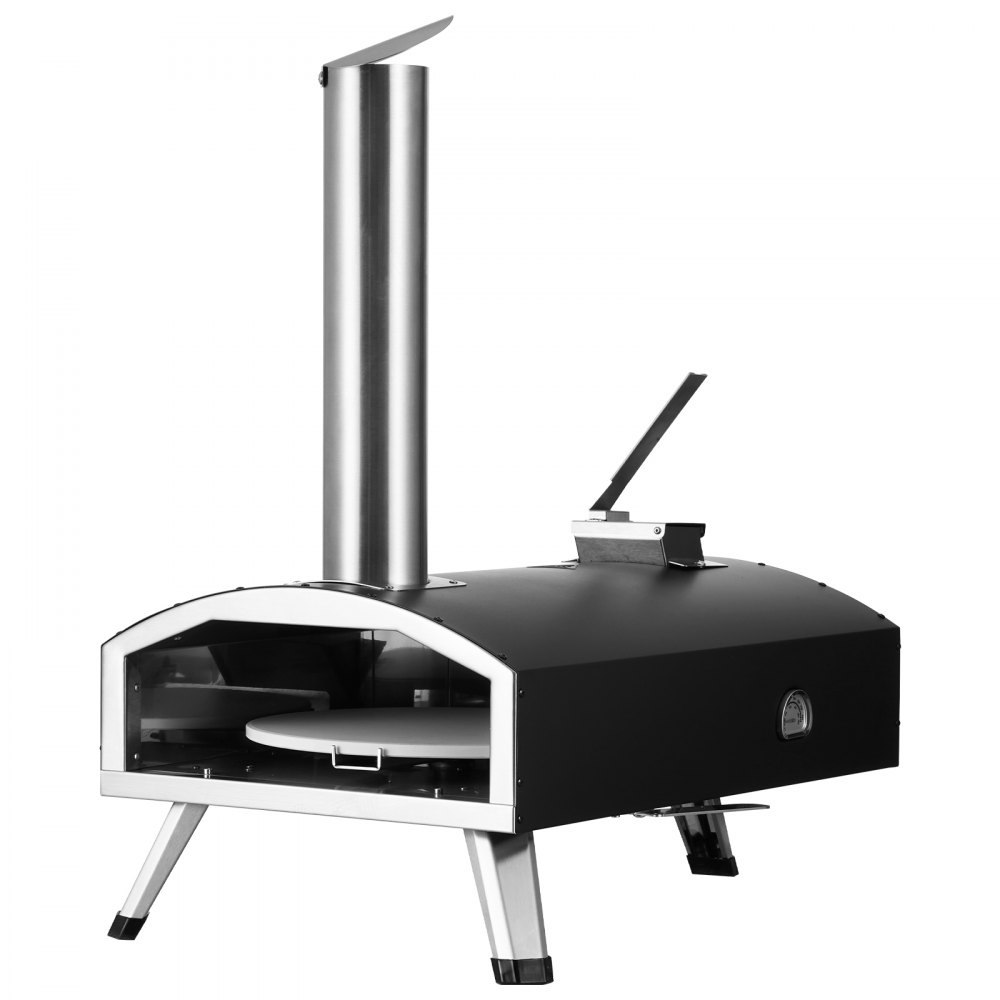 VEVOR Portable Outdoor Oven, 12-inch Pizza Oven, Pellet & Chips & Charcoal Tri-Fuel, Iron Spray Pizza Grill, Includes 210° Rotatable Pizza Stone, Scoop, Ideal for Camping & Backyard, Black