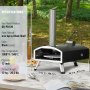 VEVOR Portable Outdoor Oven, 12-inch Pizza Oven, Pellet & Chips & Charcoal Tri-Fuel, Iron Spray Pizza Grill, Includes 210° Rotatable Pizza Stone, Scoop, Ideal for Camping & Backyard, Black