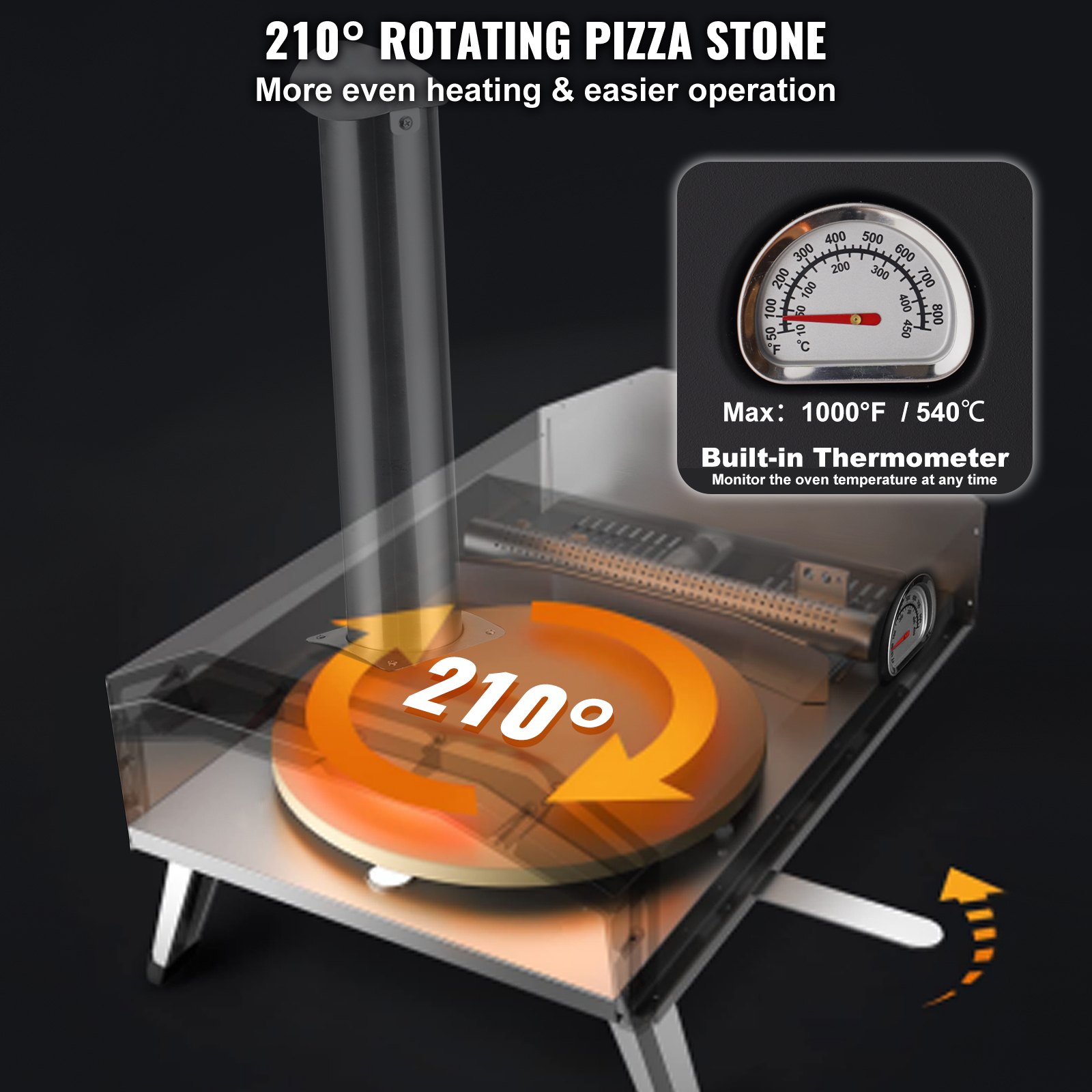 VEVOR Portable Outdoor Oven, 12-inch Pizza Oven, Pellet & Chips & Charcoal Tri-Fuel, Iron Spray Pizza Grill, Includes 210° Rotatable Pizza Stone, Scoop, Ideal for Camping & Backyard, Black