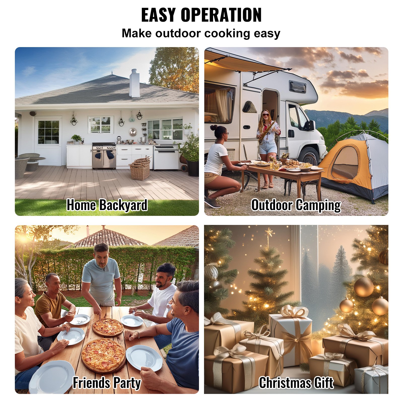 VEVOR Portable Outdoor Oven, 12-inch Pizza Oven, Pellet & Chips & Charcoal Tri-Fuel, Iron Spray Pizza Grill, Includes 210° Rotatable Pizza Stone, Scoop, Ideal for Camping & Backyard, Black