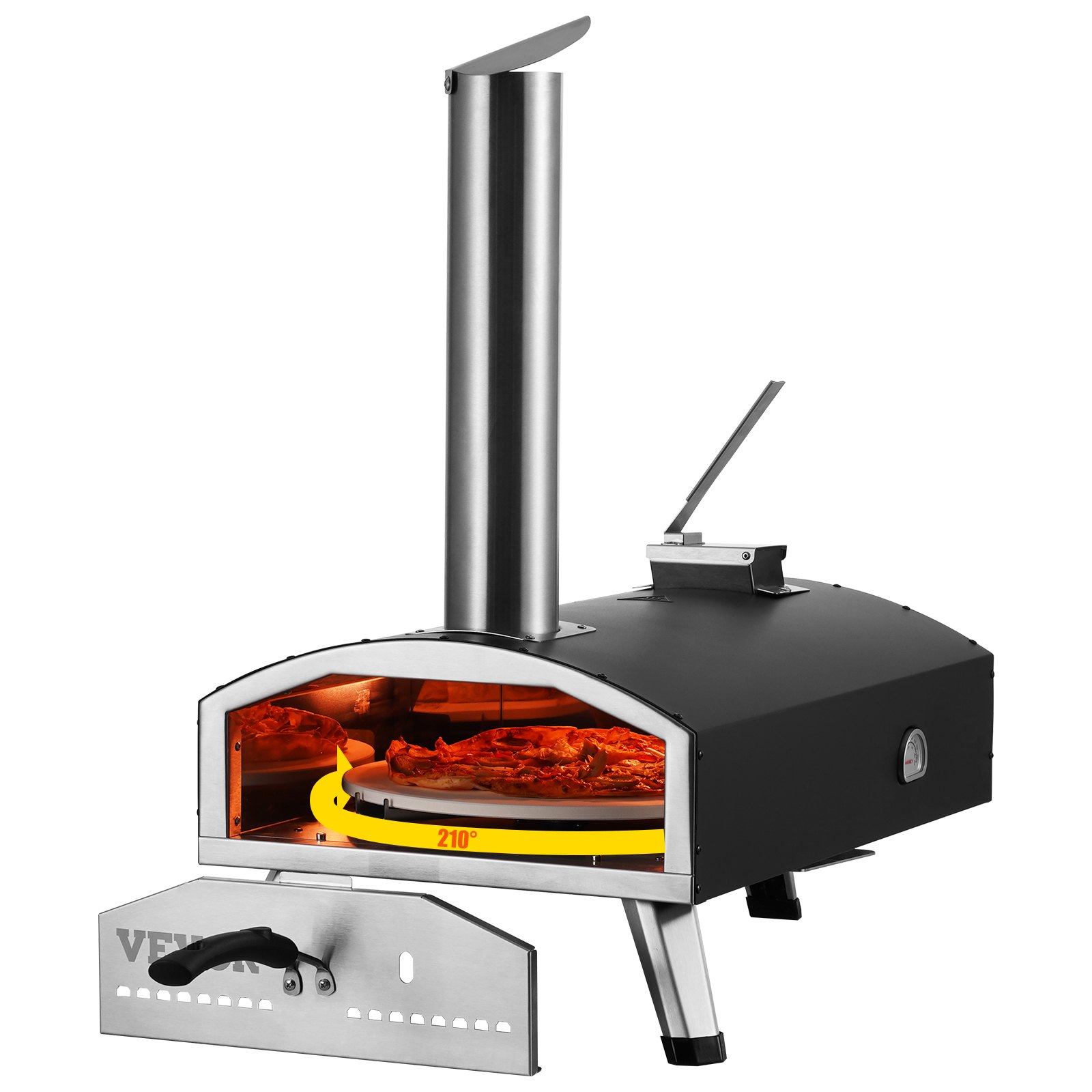 VEVOR Portable Outdoor Oven, 12-inch Pizza Oven, Pellet & Chips & Charcoal Tri-Fuel, Iron Spray Pizza Grill, Includes 210° Rotatable Pizza Stone, Scoop, Ideal for Camping & Backyard, Black