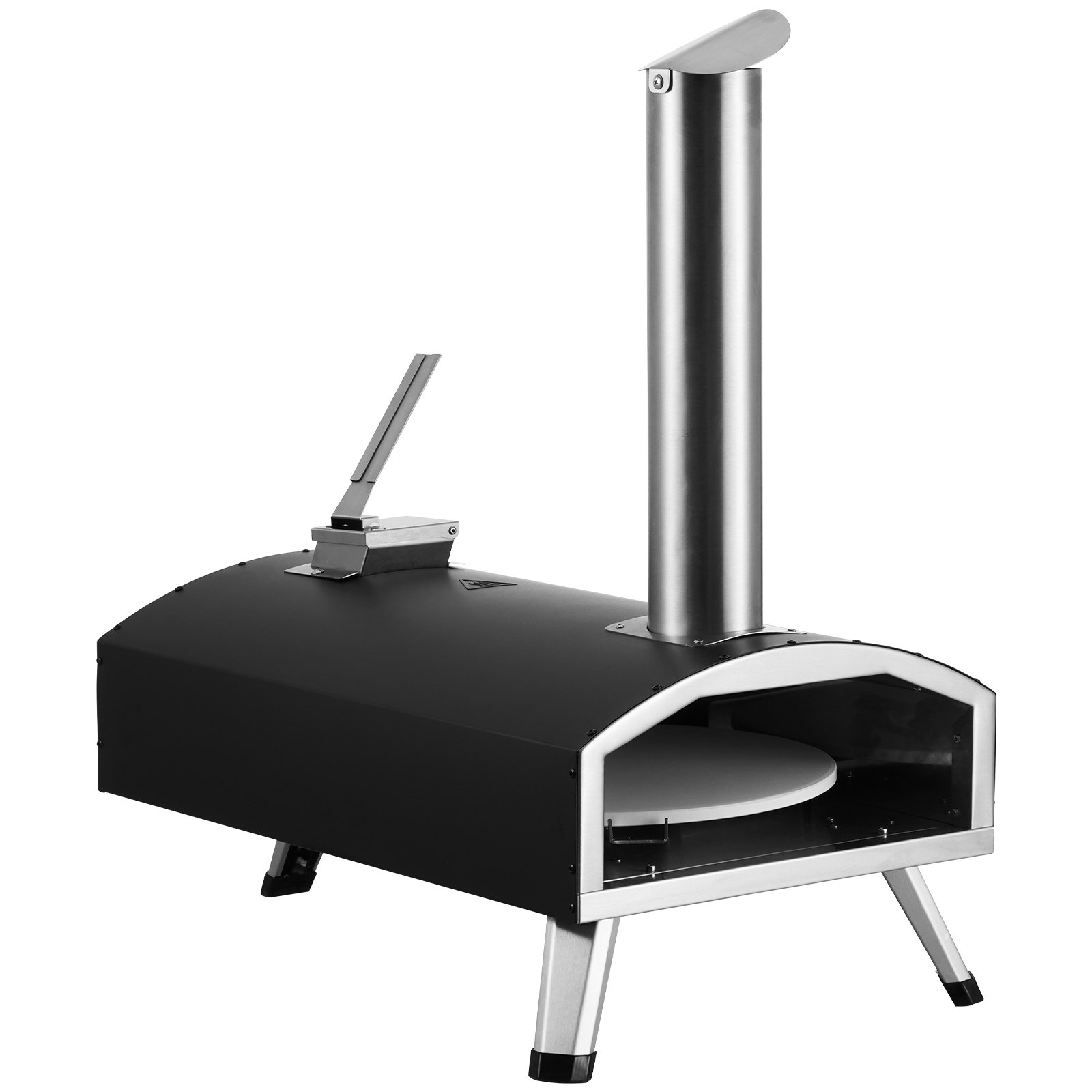 VEVOR Portable Outdoor Oven, 12-inch Pizza Oven, Pellet & Chips & Charcoal Tri-Fuel, Iron Spray Pizza Grill, Includes 210° Rotatable Pizza Stone, Scoop, Ideal for Camping & Backyard, Black