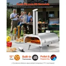 VEVOR Dual Fuel Pizza Oven Outdoor, 12 Inch Wood Fire & Propane Gas Pizza Oven, Pellet & Propane Pizza-Maker with Thermometer, Stainless Steel Pizza-Cook for Outside Camping & Backyard