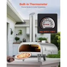 VEVOR Pizza Oven Outdoor, 12" Pellet Pizza Oven, Portable Pizza-Stove with Built-in Thermometer, Wood Fired Stainless Steel Pizza-Maker, for Backyard, Camping, Pizza-Stone, Shovel, Carry Bag, Silver