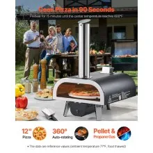 VEVOR Dual Fuel Pizza Oven Outdoor, 12 in Wood Fire & Propane Gas Pizza Oven, Pellet & Propane Pizza-Maker with Thermometer, Iron Spray Electric Rotation Pizza-Cook for Outside Camping & Backyard