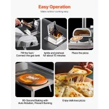 VEVOR Dual Fuel Pizza Oven Outdoor, 12 in Wood Fire & Propane Gas Pizza Oven, Pellet & Propane Pizza-Maker with Thermometer, Iron Spray Electric Rotation Pizza-Cook for Outside Camping & Backyard