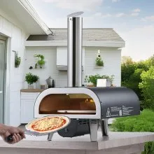 VEVOR Dual Fuel Pizza Oven Outdoor, 12 in Wood Fire & Propane Gas Pizza Oven, Pellet & Propane Pizza-Maker with Thermometer, Iron Spray Electric Rotation Pizza-Cook for Outside Camping & Backyard
