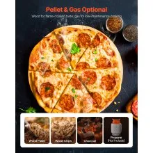 VEVOR Dual Fuel Pizza Oven Outdoor, 12 in Wood Fire & Propane Gas Pizza Oven, Portable Pellet & Propane Pizza-Maker with Thermometer, Iron Spray Black Shell Pizza-Cook for Outside Camping & Backyard