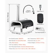 VEVOR Dual Fuel Pizza Oven Outdoor, 12 in Wood Fire & Propane Gas Pizza Oven, Portable Pellet & Propane Pizza-Maker with Thermometer, Iron Spray Black Shell Pizza-Cook for Outside Camping & Backyard