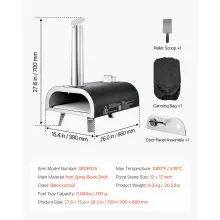 VEVOR Outdoor Pizza Oven, 12 Inch Wood Fired Pizza Ovens, Pellet Pizza-Stove with Thermometer, Portable Pizza-Maker for Outside Backyard Patio Camping, Pizza-Stone, Carry Bag, Shovel, Black