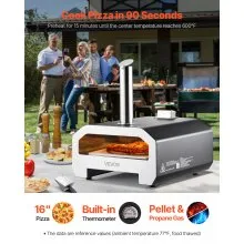 VEVOR Dual Fuel Pizza Oven Outdoor, 16 in Wood Fire & Propane Gas Pizza Oven, Portable Pellet & Propane Pizza-Maker with Thermometer, Iron Spray Black Shell Pizza-Cook for Outside Camping & Backyard