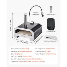 VEVOR Dual Fuel Pizza Oven Outdoor, 16 in Wood Fire & Propane Gas Pizza Oven, Portable Pellet & Propane Pizza-Maker with Thermometer, Iron Spray Black Shell Pizza-Cook for Outside Camping & Backyard