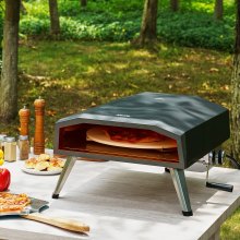 VEVOR Outdoor Pizza Oven, 13" Gas Fired Pizza Maker, Portable Outside Pizza Grill with Thickened Cordierite 210° Rotating Pizza Stone, Waterproof Cover, Iron Spray Gas Oven with Foldable Leg for Camping & Backyard