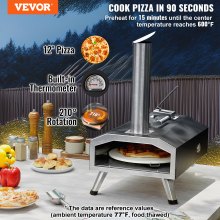 VEVOR Dual Fuel Pizza Oven for Outdoor Use, 12" Portable Pizza Oven, Pellet & Gas Powered Outdoor Pizza Oven with Thickened Cordierite 210° Rotating Pizza Stone, Foldable Leg for Camping & Backyard