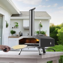 VEVOR Dual Fuel Pizza Oven for Outdoor Use, 12" Portable Pizza Oven, Pellet & Gas Powered Outdoor Pizza Oven with Thickened Cordierite 210° Rotating Pizza Stone, Foldable Leg for Camping & Backyard