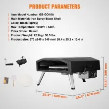 VEVOR 16" Outdoor Pizza Oven Portable Gas Oven Iron Spray Foldable for Camping