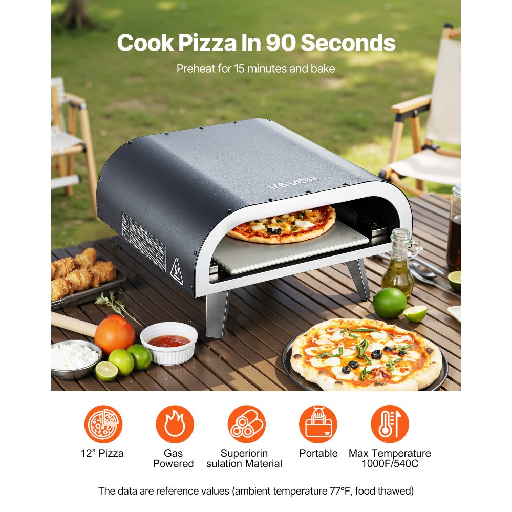VEVOR Propane Outdoor Pizza Oven, 12 Inch Gas Pizza Maker, Portable Pizza-Cooker with Thickened Pizza-Stone, Carry Bag, Pizza-Oven for Outside Backyard Patio Camping, Black