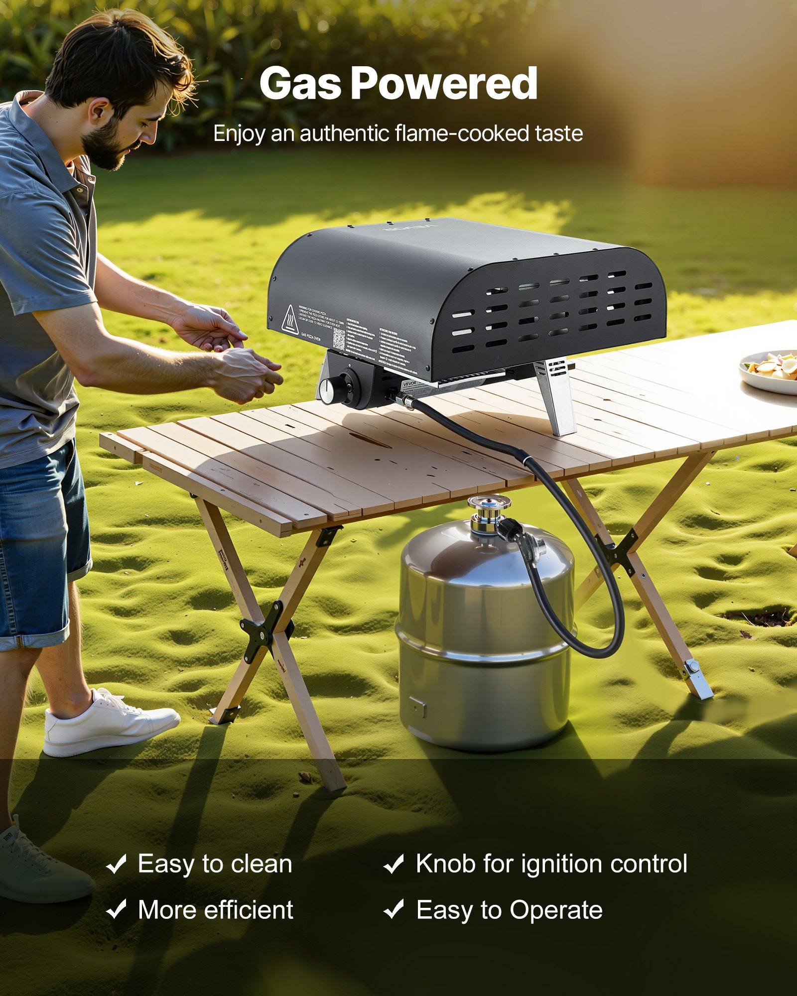 VEVOR Propane Outdoor Pizza Oven, 12 Inch Gas Pizza Maker, Portable Pizza-Cooker with Thickened Pizza-Stone, Carry Bag, Pizza-Oven for Outside Backyard Patio Camping, Black