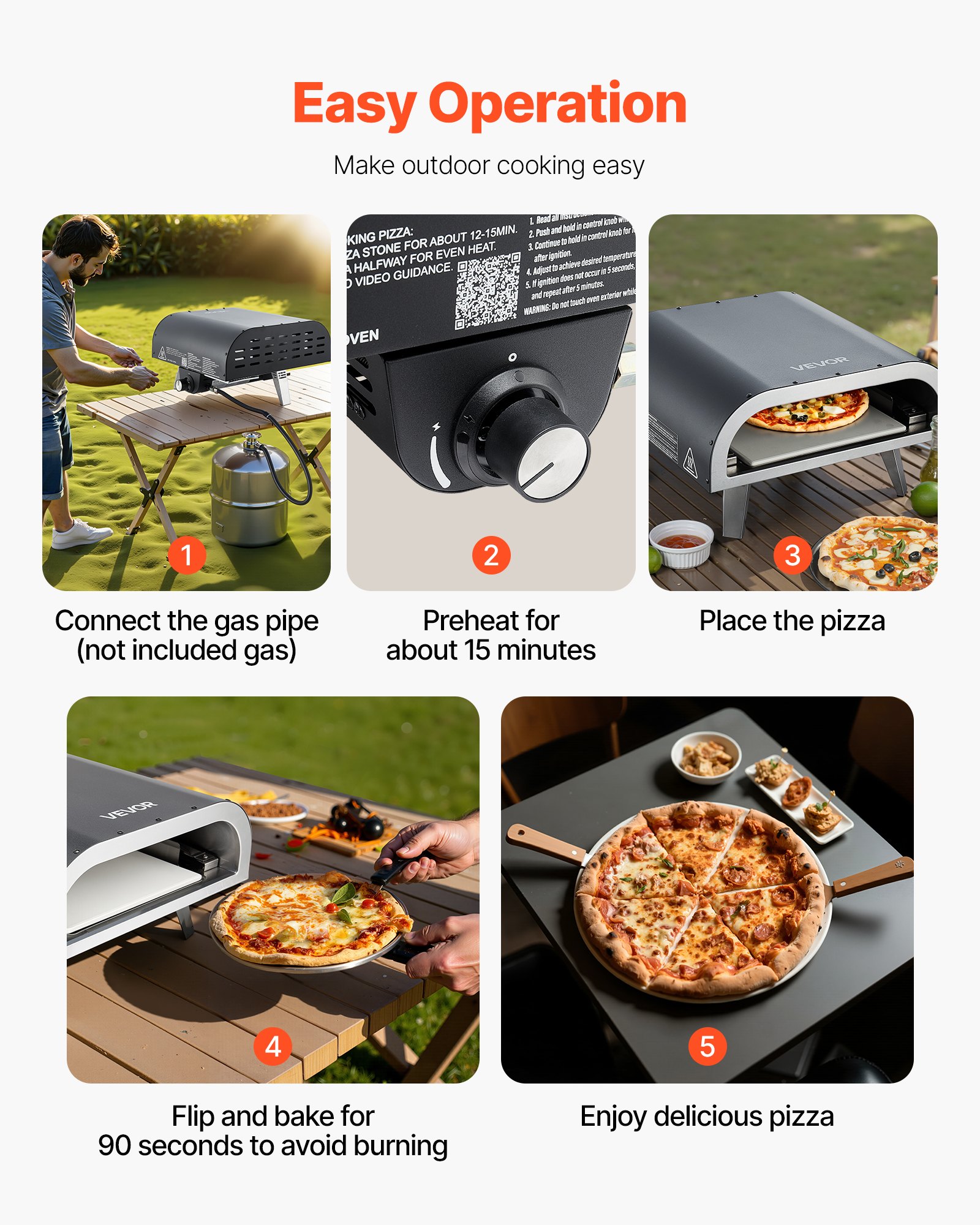 VEVOR Propane Outdoor Pizza Oven, 12 Inch Gas Pizza Maker, Portable Pizza-Cooker with Thickened Pizza-Stone, Carry Bag, Pizza-Oven for Outside Backyard Patio Camping, Black