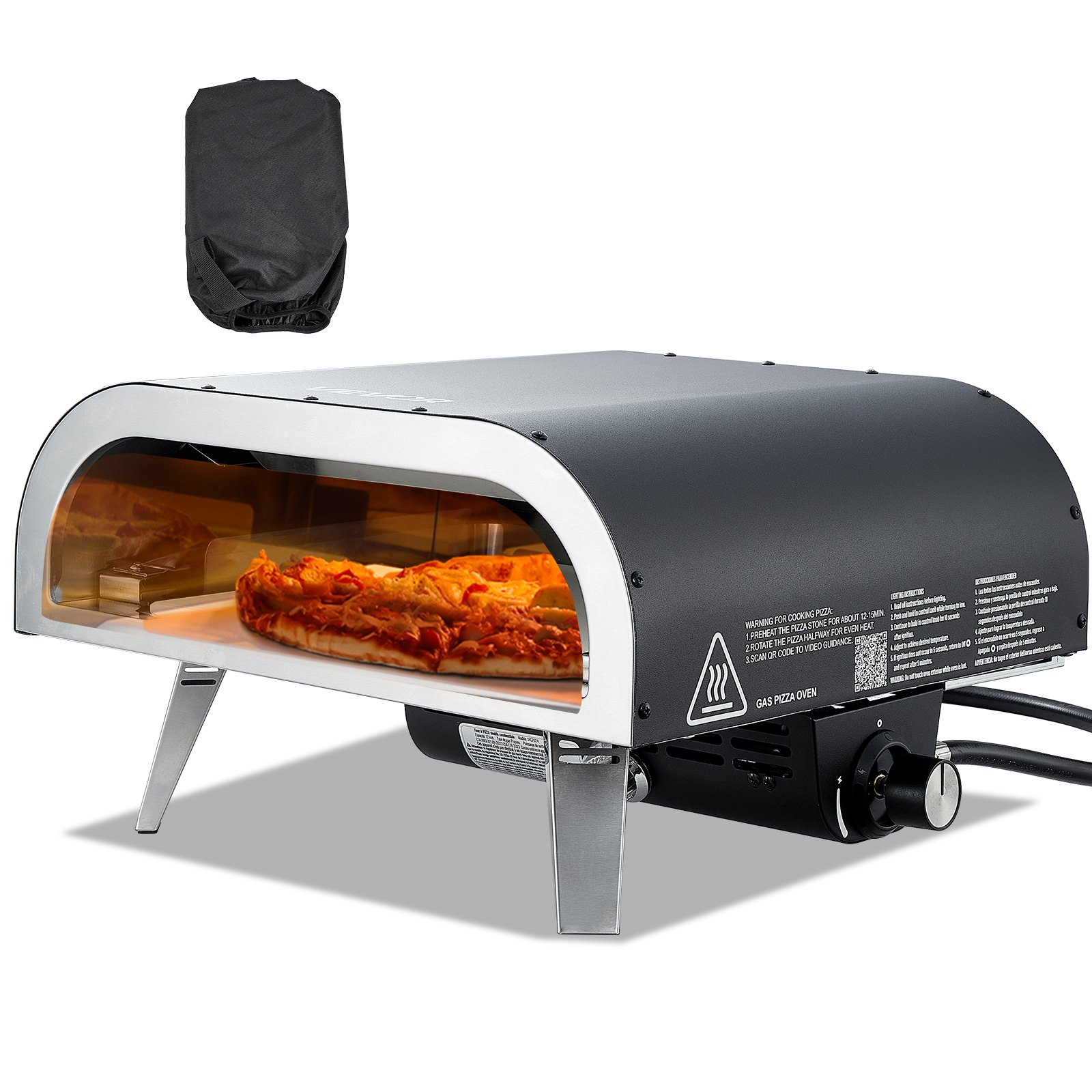 VEVOR Propane Outdoor Pizza Oven, 12 Inch Gas Pizza Maker, Portable Pizza-Cooker with Thickened Pizza-Stone, Carry Bag, Pizza-Oven for Outside Backyard Patio Camping, Black