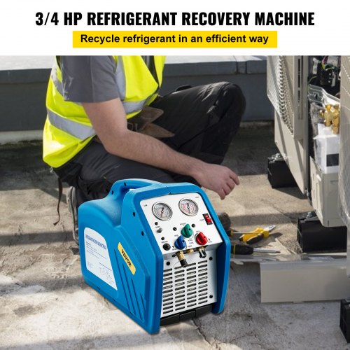 VEVOR Refrigerant Recovery Machine, 3/4 HP, Single Cylinder, HVAC Refrigerant Recovery, Portable AC Recovery Machine for Air Condition, Refrigerant, Automotive, Blue