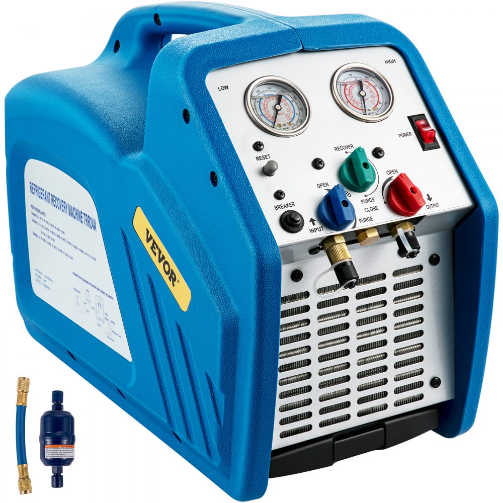 VEVOR kylmedelsåtervinningsmaskin, 3/4 hk, encylindrig, HVAC-köldmedieåtervinning, bärbar AC-återvinningsmaskin för luftkonditionering, köldmedium, fordon, blå