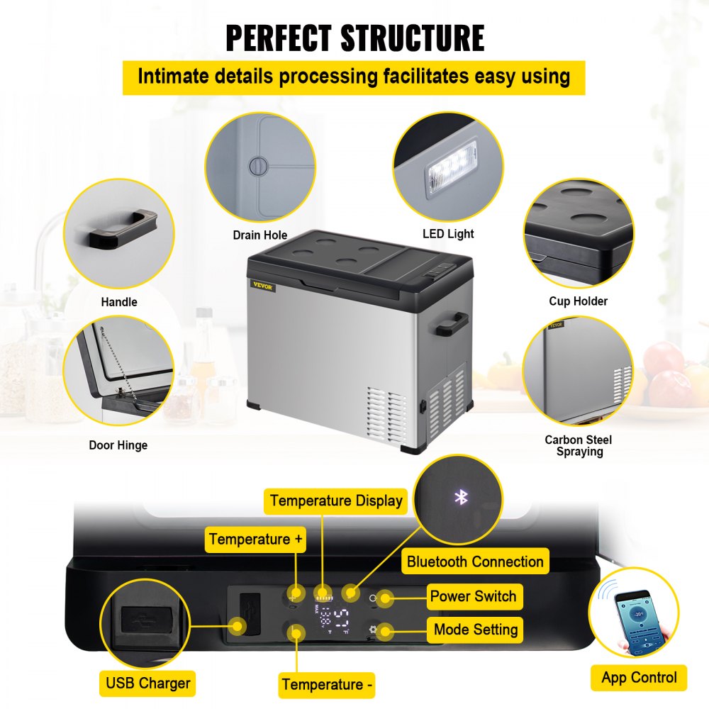 VEVOR Car Refrigerator, 32 Qt, 12v Portable Freezer with Single Zone, 12/24V DC & 110-240V AC Electric Compressor Cooler with -4℉-68℉ Cooling Range, for Car Truck Vehicle RV Boat Outdoor & Home use