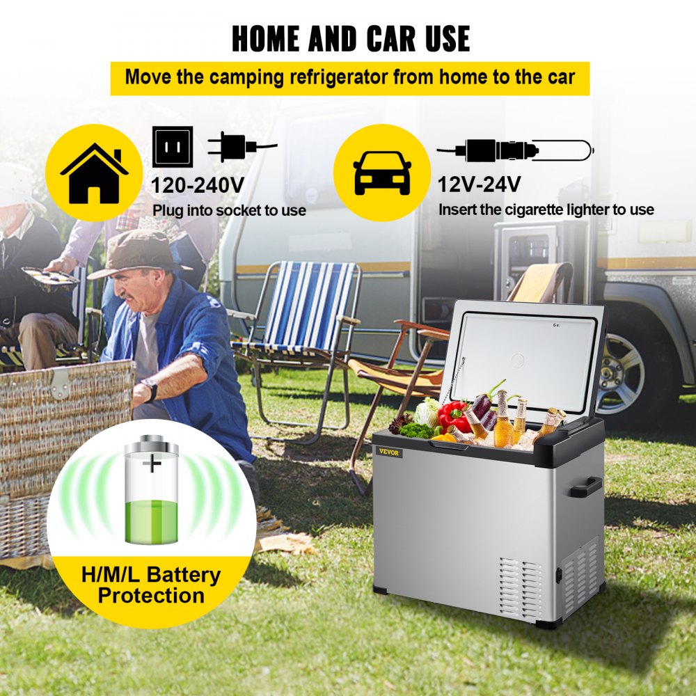 VEVOR Car Refrigerator, 32 Qt, 12v Portable Freezer with Single Zone, 12/24V DC & 110-240V AC Electric Compressor Cooler with -4℉-68℉ Cooling Range, for Car Truck Vehicle RV Boat Outdoor & Home use