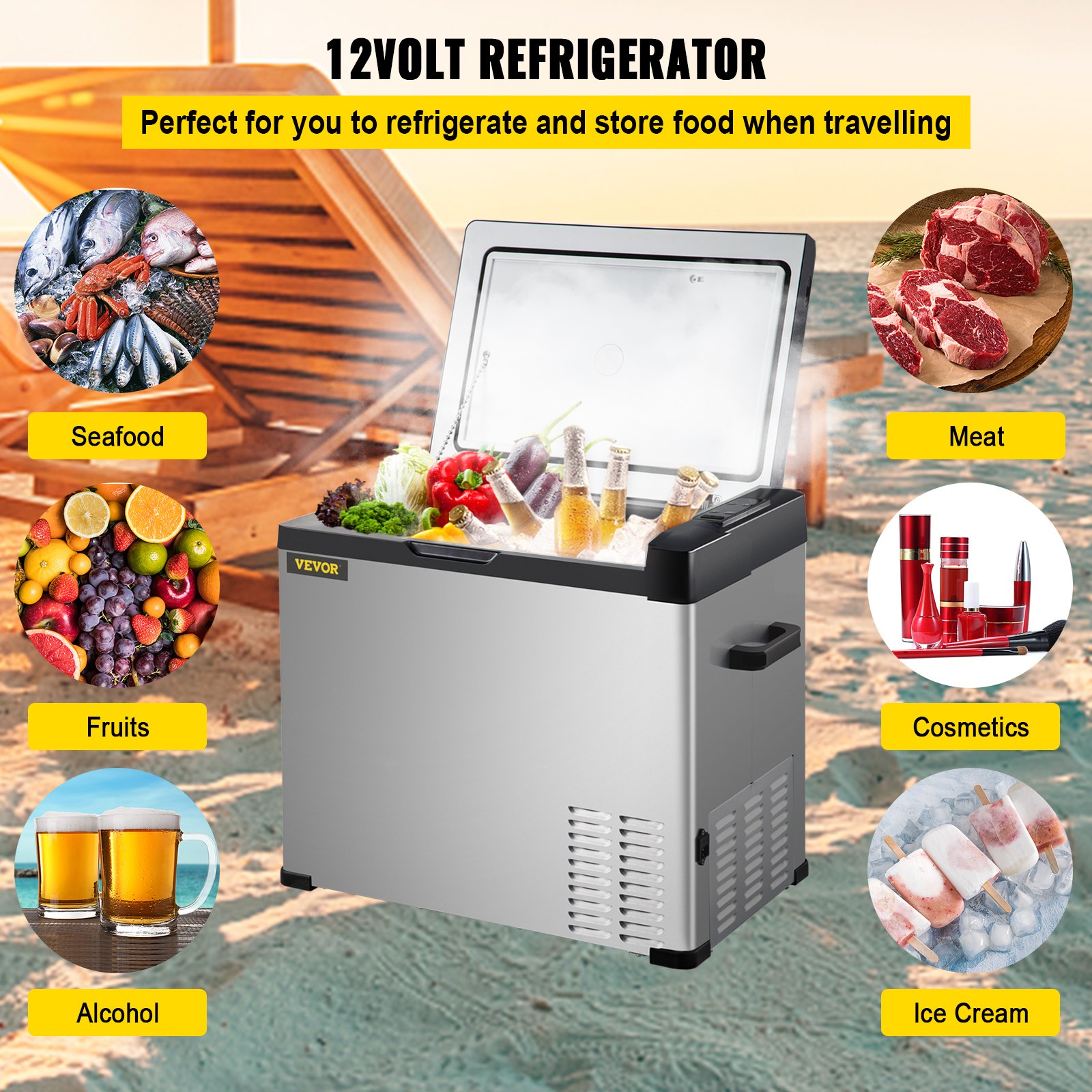 VEVOR Car Refrigerator, 32 Qt, 12v Portable Freezer with Single Zone, 12/24V DC & 110-240V AC Electric Compressor Cooler w/ -4°F-68°F Cooling Range, for Car Truck Vehicle RV Boat Outdoor & Home use