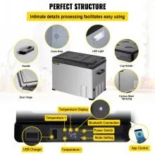 VEVOR 12 Volt Refrigerator, Portable Refrigerator (-4℉~68℉) With APP Control Car Compressor Fridge Cooler 12V/24V DC and 110-220V AC For Camping, Road Trip, Boat, Skincare, Outdoor and Home (42 Quart)