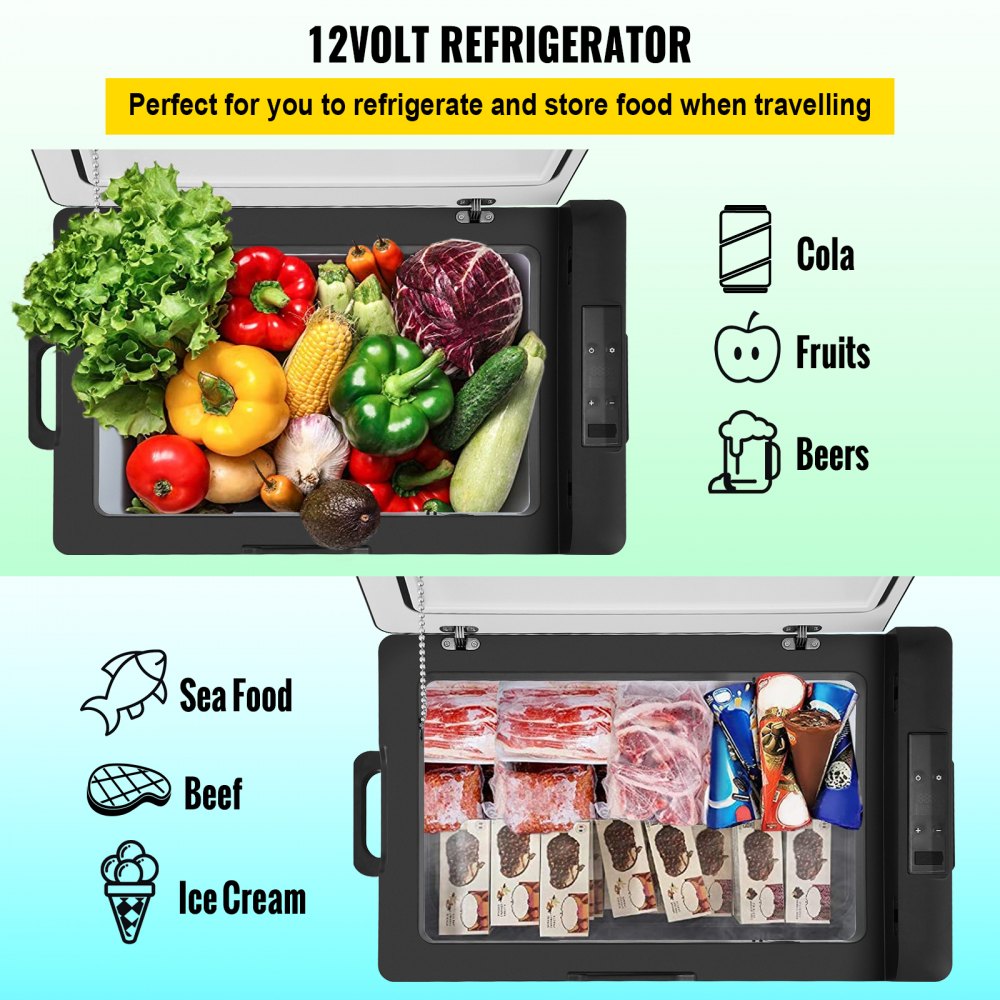 VEVOR Portable Refrigerator 37 Quart(35 Liter),12 Volt Refrigerator App  Control(-4℉~68℉), Car Refrigerator Dual Zone with 12/24v DC & 110-240v AC  for Camping, Travel, Fishing, Outdoor or Home Use