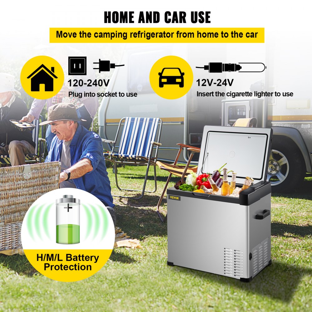 VEVOR Car Refrigerator, 53 Qt, 12v Portable Freezer with Single Zone, 12/24V DC & 110-240V AC Electric Compressor Cooler with -4℉-68℉ Cooling Range, for Car Truck Vehicle RV Boat Outdoor & Home use