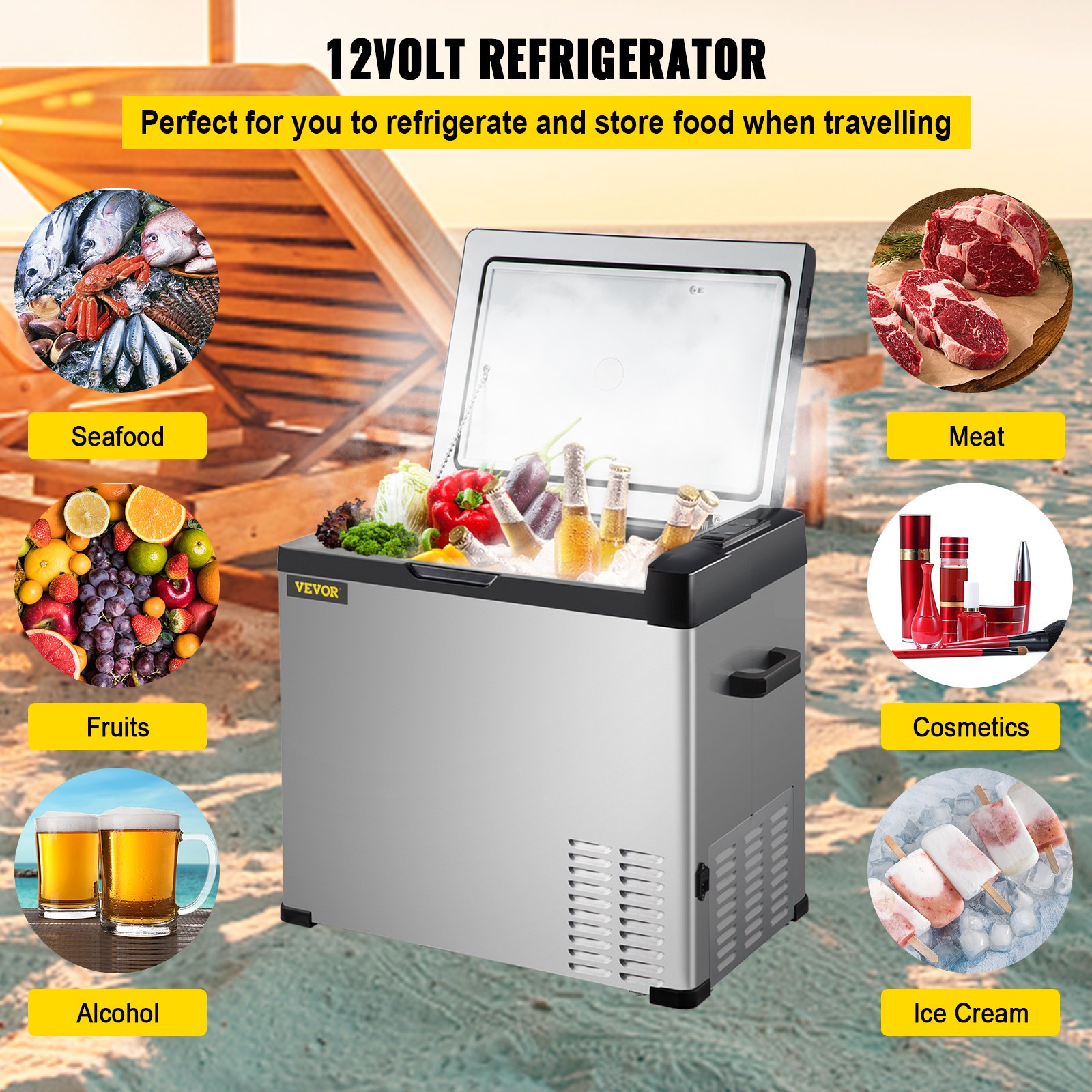 VEVOR Car Refrigerator, 53 Qt, 12v Portable Freezer with Single Zone, 12/24V DC & 110-240V AC Electric Compressor Cooler w/ -4°F-68°F Cooling Range, for Car Truck Vehicle RV Boat Outdoor & Home use