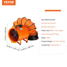 VEVOR Portable Ventilator, 12 inch Heavy Duty Cylinder Fan with 33ft Duct Hose, 585W Strong Shop Exhaust Blower 3198CFM, Industrial Utility Blower for Sucking Dust, Smoke, Smoke Home/Workplace