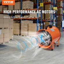 VEVOR Portable Ventilator, 304.8mm/12inch Heavy Duty Cylinder Fan with 10m Duct Hose, 367W Strong Shop Exhaust Blower 2574CFM, Industrial Utility Blower for Sucking Dust, Smoke, Smoke Home/Workplace