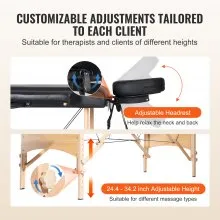 VEVOR Portable Massage Table 28" W, 2 Folding Lightweight  Massage Table, 8-Level Height Adjustable Salon Tattoo Bed, Spa Table with Headrest, Armrests, Hand Pallet & Carrying Bag, 600LBS