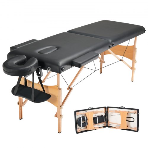 VEVOR Portable Massage Table 24" W, 2 Folding Lightweight Massage Table, 8-Level Height Adjustable Salon Tattoo Bed, Spa Table with Headrest, Armrests, Hand Pallet & Carrying Bag, 600LBS