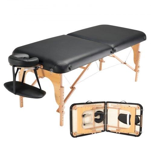 VEVOR Professional Wide Massage Table 30" W, Heavy Duty Folding Massage Table,  8-Level Height Adjustable Facial Salon Tattoo Bed, Portable Spa Table with Headrest, Hand Pallet & Carrying Bag, 750LBS