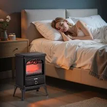22.8 Inch Freestanding Electric Fireplace Heater 1500W Adjustable Flames Black